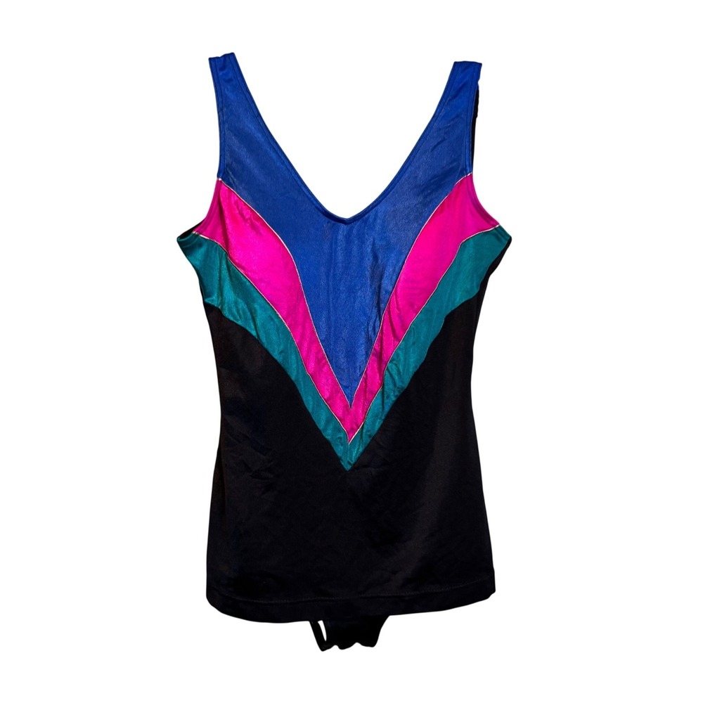 Vintage Baltex Womens Colorblock Tummy Control Beach One Piece Swimsuit Size 14